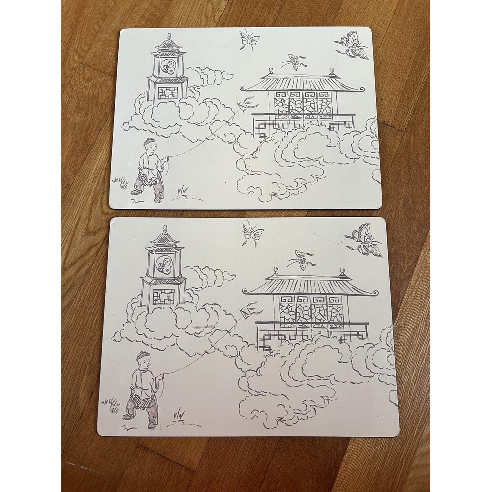Nina Campbell for Lady Clare Placemats Set of 2 Chinoiserie Pagoda Felt Back